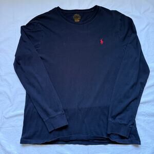 Polo Ralph Lauren LS t-shirt, navy, cotton, size L, custom slim fit EUC